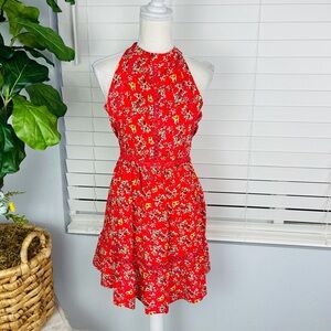 NWT SUNDAY MI AMOR RED FLORAL HALTER TOP DRESS